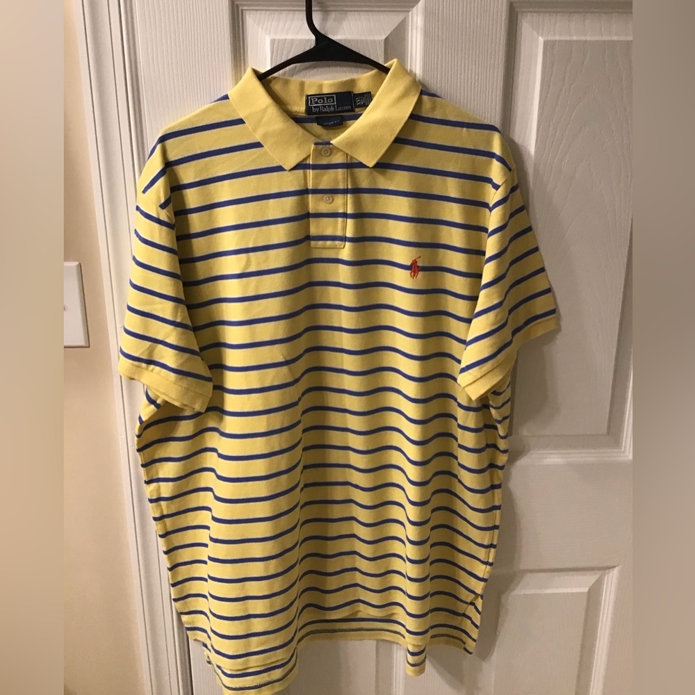 🚨SOLD🚨 Vintage Polo Ralph Lauren Polo XXL Yellow with Blue & White Stripes